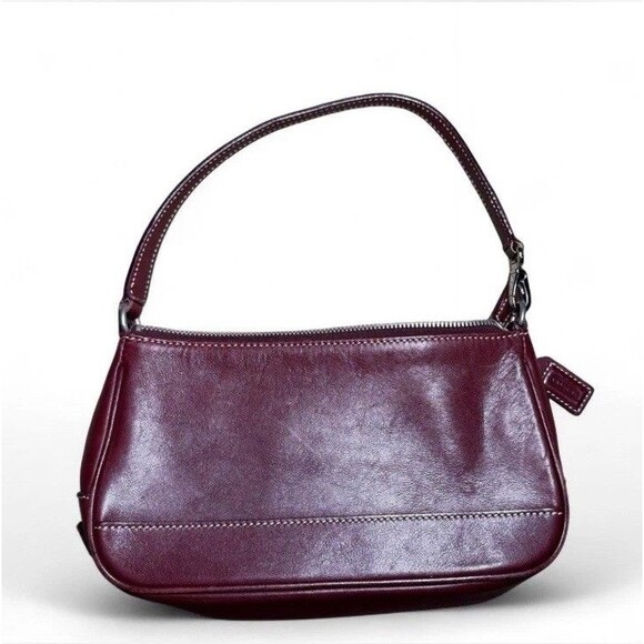 Vintage Coach Burgundy Leather Mini Shoulder Bag / Baguette Purse - Picture 1 of 7